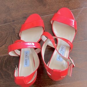 Jimmy Choo London Pink Patent Leather 'Chiara' Wedges Sz 9 / 40